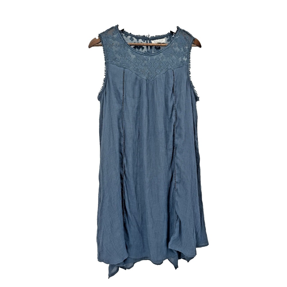 Studio JPR Blue Beachy Sleeveless Knit Shift Dress Cottage Country Western Sheer